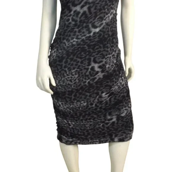 TADASHI SHOJI Evening Dress, XL, Grey Animal Print, Jeweled One Shoulder, Ruched - Picture 4 of 15